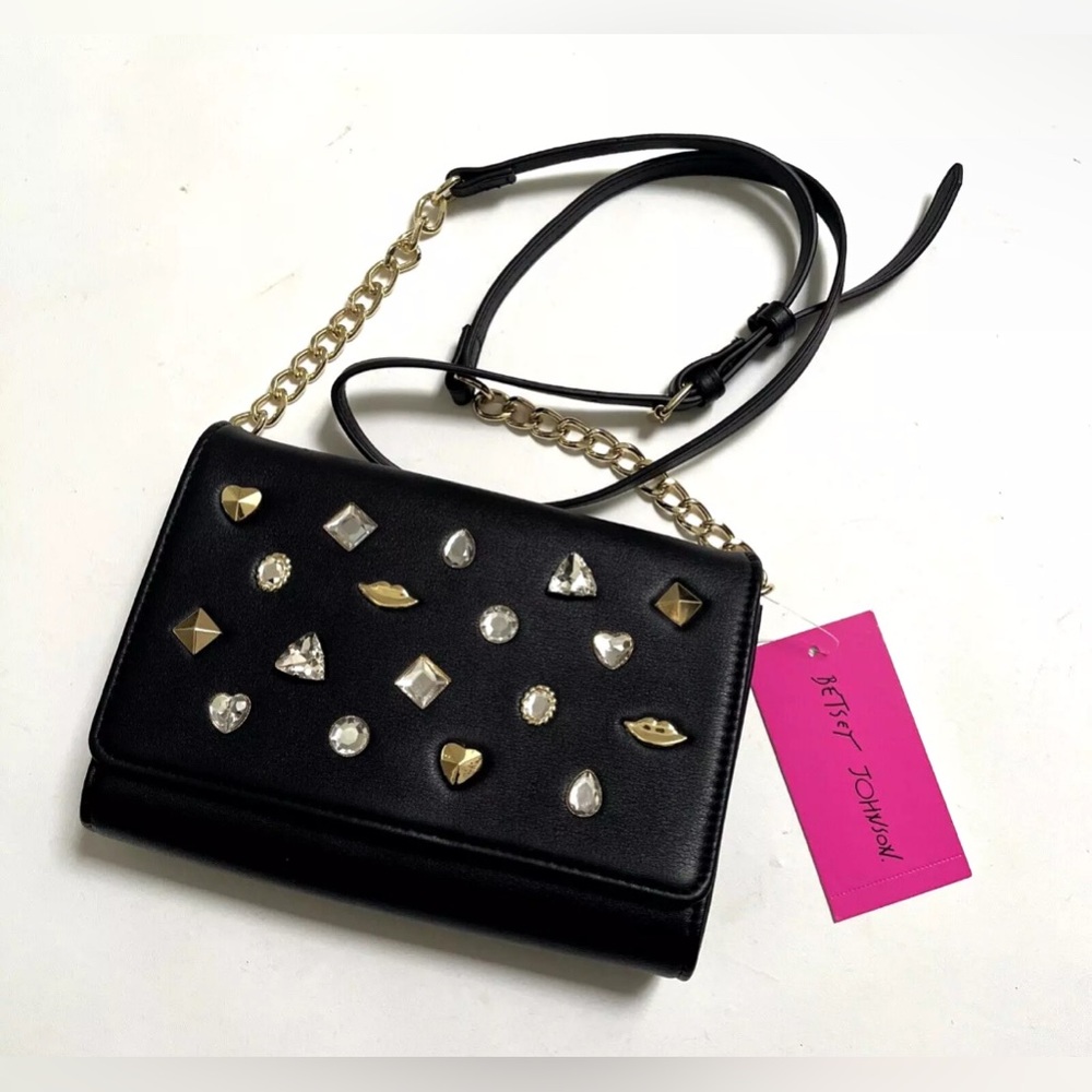 NWT  BETSEY JOHNSON
Clutch Crossbody Bag Jewel Studded Black Bejeweled $98